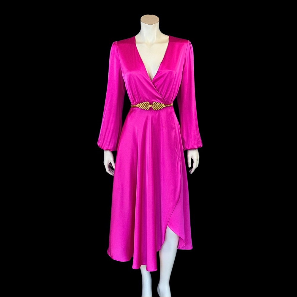 Ever New Fuchsia Long Sleeve Wrap style Dress 4 NWOT - Picture 7 of 10